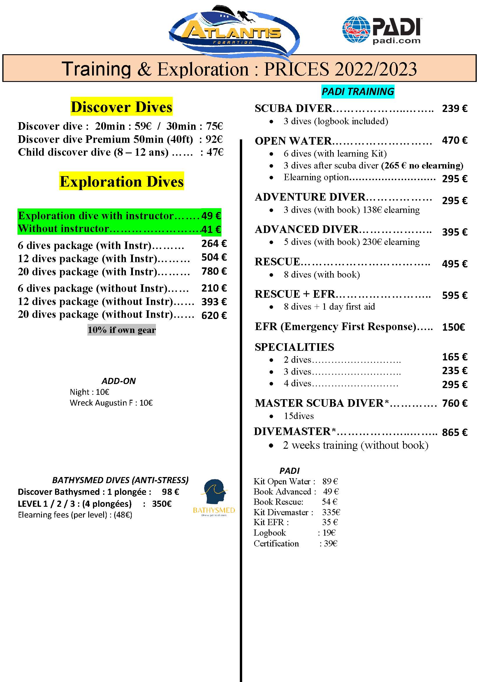 pricelist atlantis