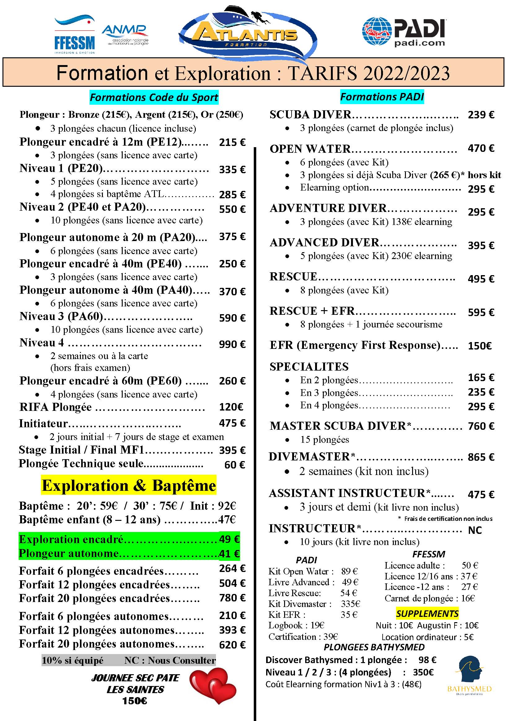 Tarif de plongée Guadeloupe Atlantis