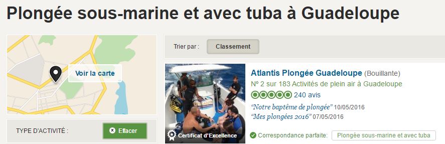Atlantis Formation - meilleur club de plongée de Guadeloupe en 2016 d'après TripAdvisor