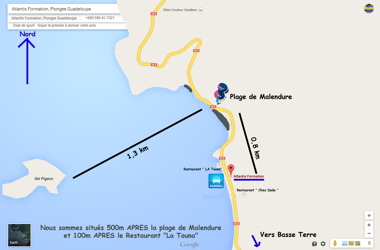 Plan accès Atlantis Plongée Guadeloupe