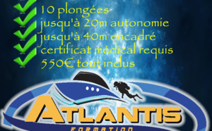 NIVEAU 2 : Devenez Plongeur Autonome à 20 mètres (PA20)  et plongeur encadré à 40 mètres (PE40)  avec Atlantis Formation Guadeloupe