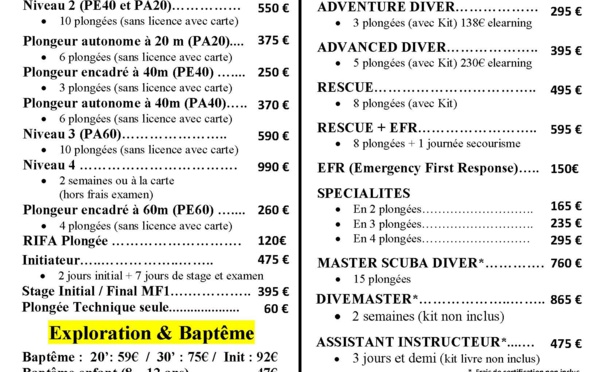 Les tarifs Atlantis Formation